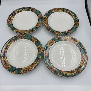 Sakura Vitromaster Salad Plates 7.75" Sunflower 1994 Sue Zipkin Lot Set of 4 Vtg